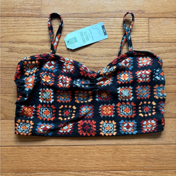 NWT EARTHBOUND Colorful Granny Square Patterned Cinch Front Bralette - Picture 2 of 6